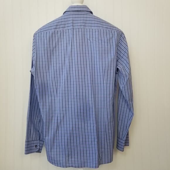 Hugo Boss Long Sleeve Button Down Dress Shirt Blue Checkered Large - Picture 2 of 6